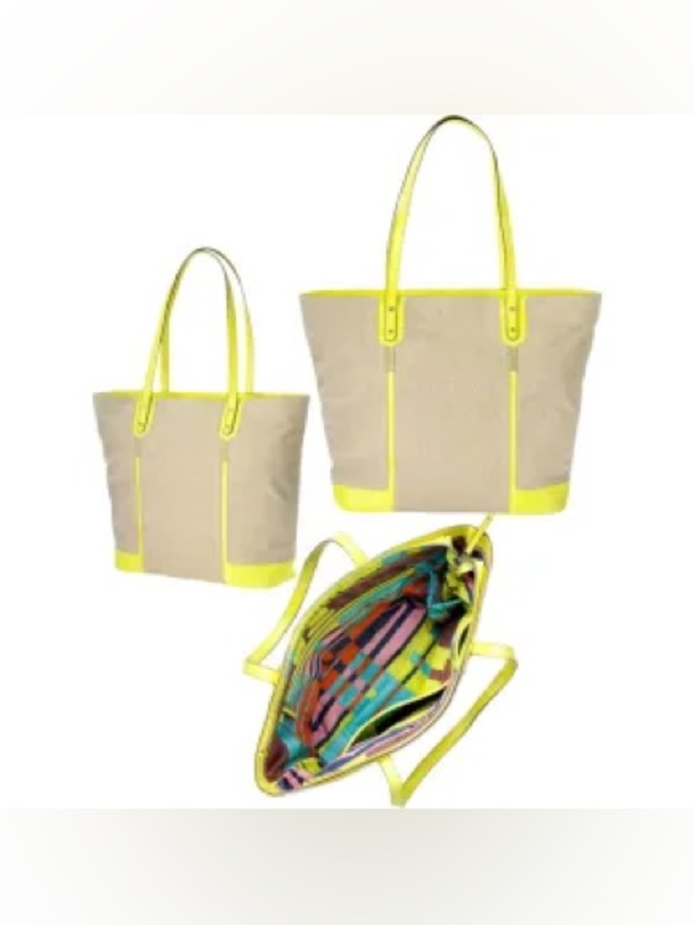 Canvas Tote Bag with Neon Yellow Trim - Picture 2 of 16